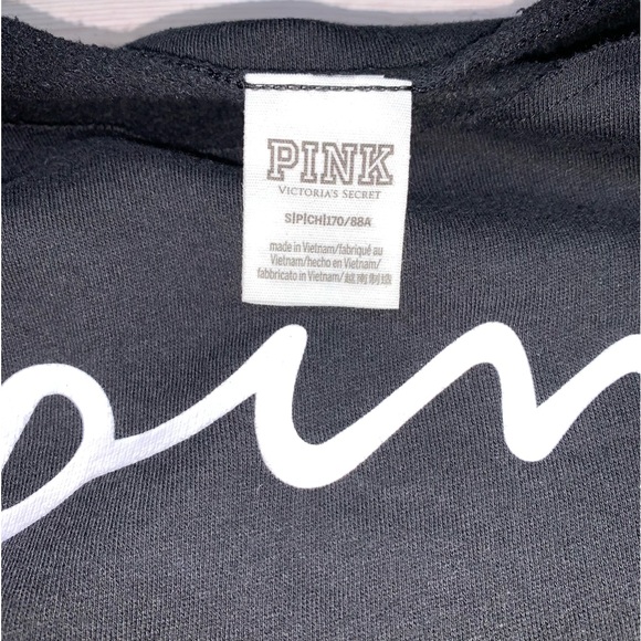 Pink Victoria’s Secret Logo Black Wide Neck Cropped Long Sleeve Sweatshirt - Picture 7 of 13